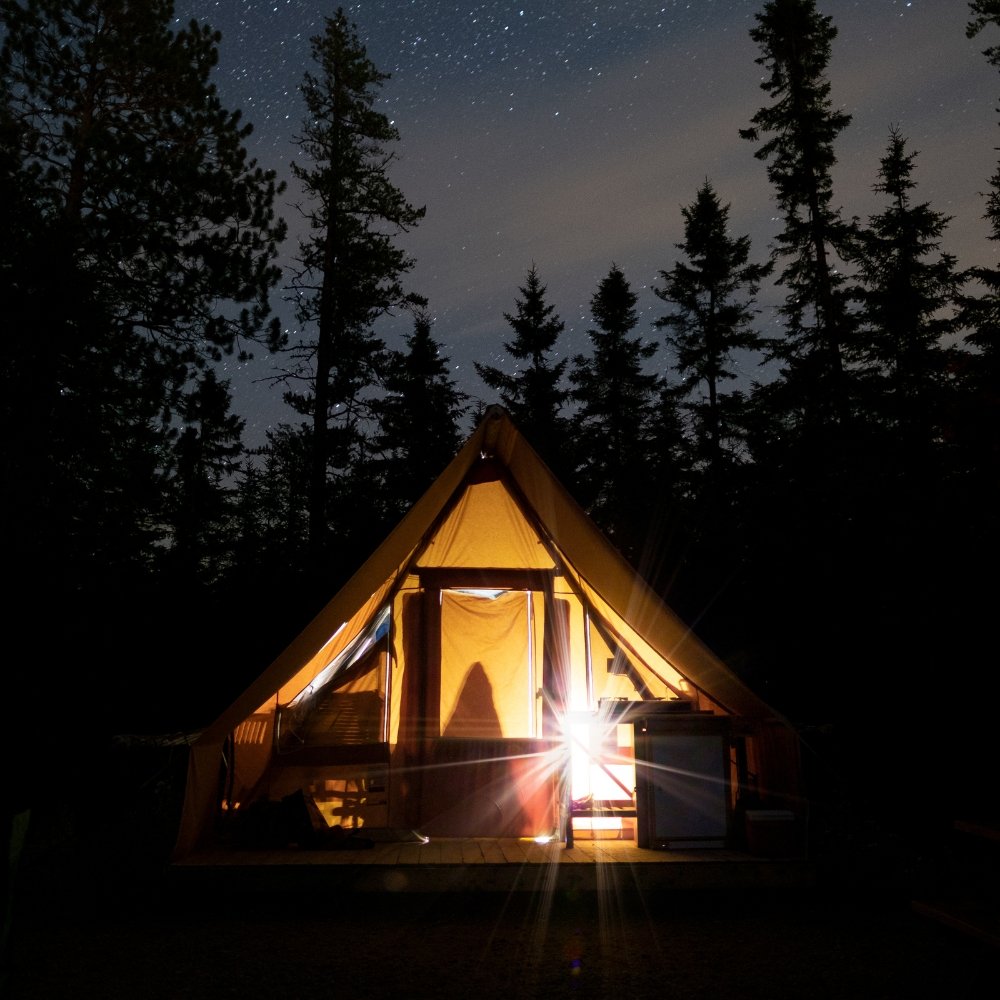 Camping at night in the wilderness