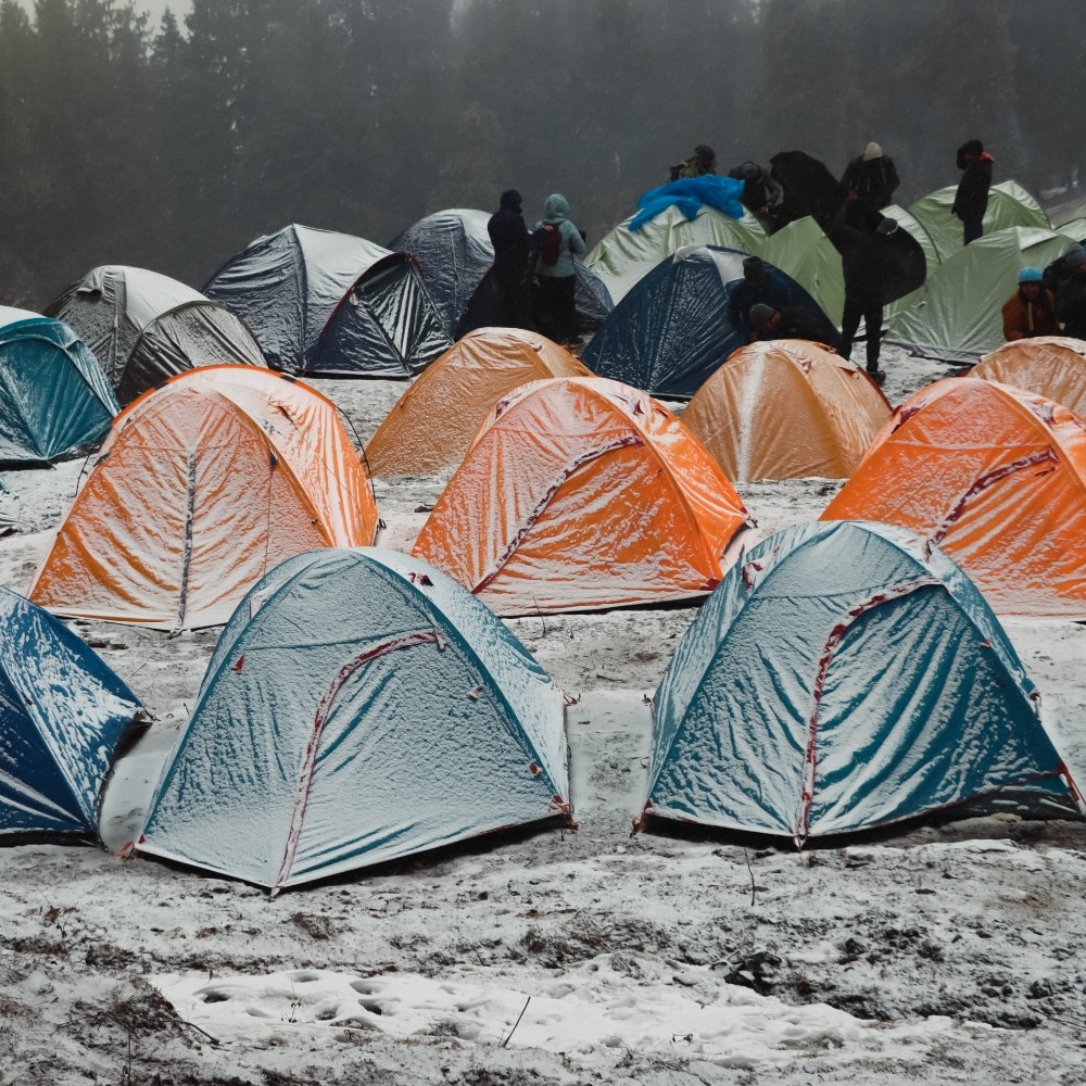 Group of tents in snow